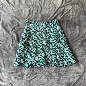 Floral Mini Skirt Blue Green Lightweight Flowy A-Line XS S